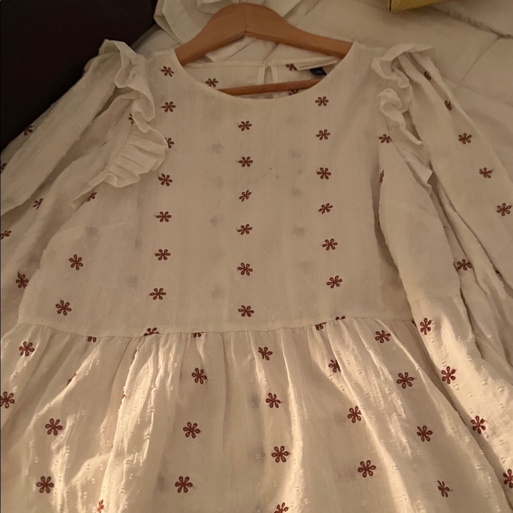 Universal Thread Cream Top with Brown Floral Pattern